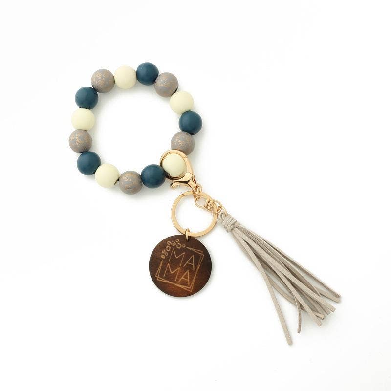 MAMA Charm Wooden Beaded Keychain Bracelet