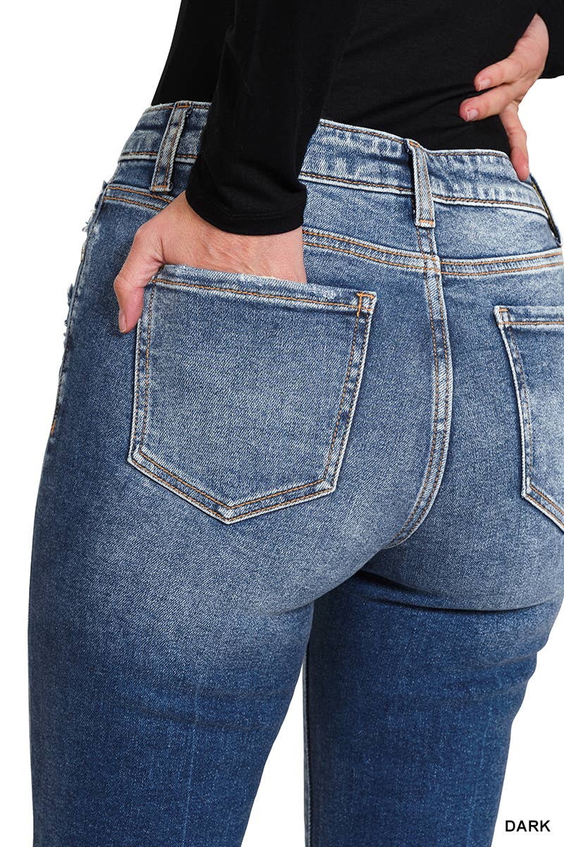 Distressed Flare Crop Denim Jeans