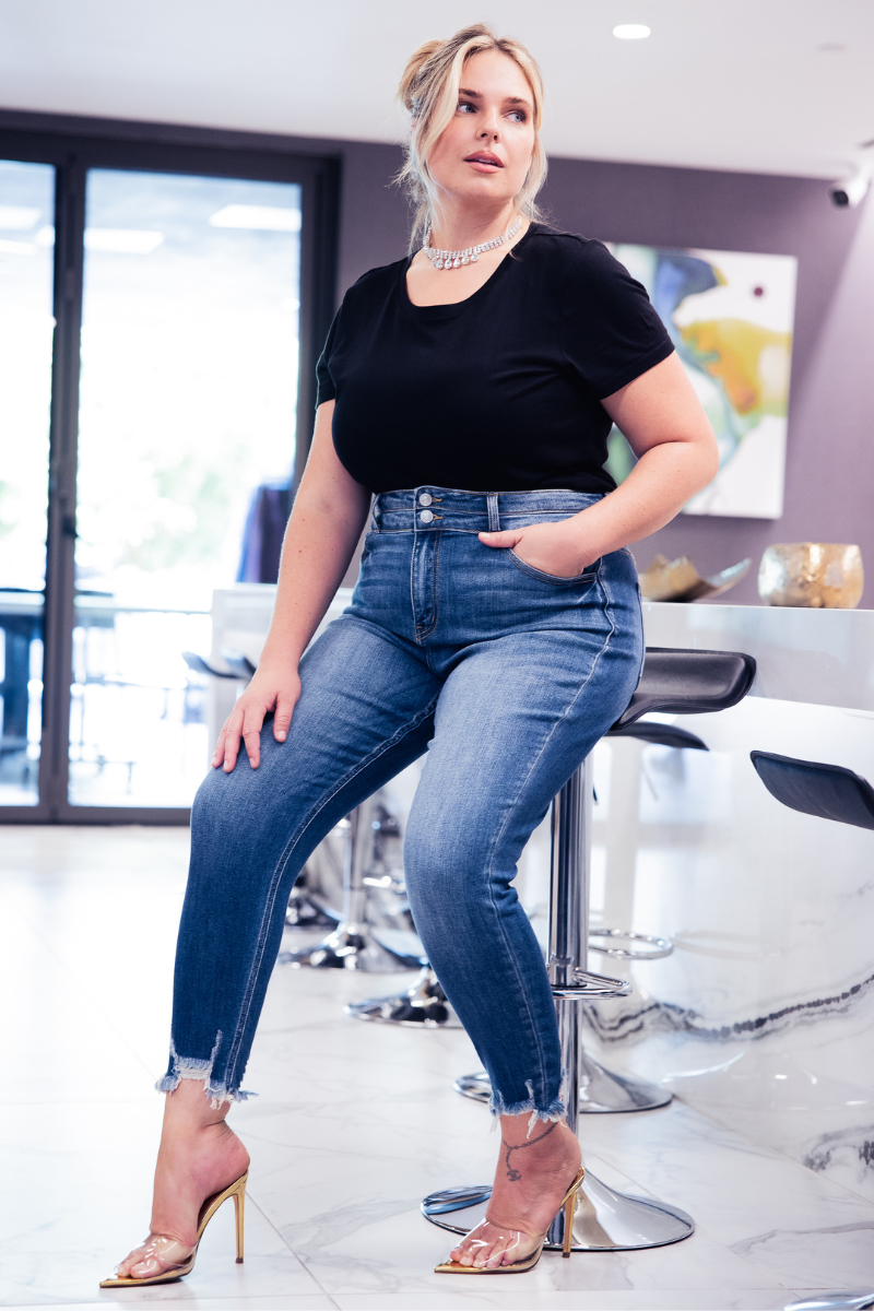 CURVY HIGH RISE ANKLE LENGTH DOUBLE WAIST SKINNY JEANS