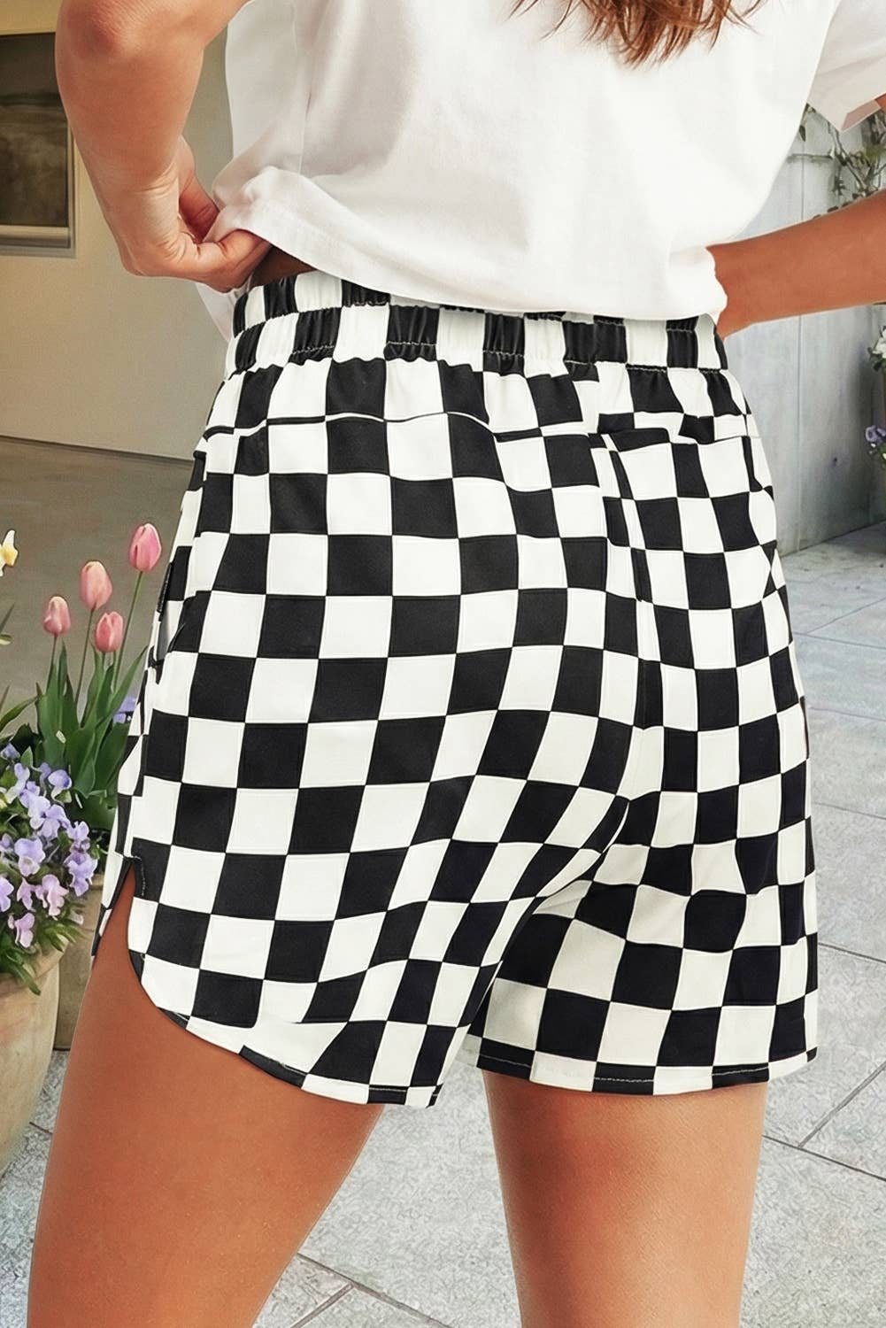 Checkered Print High Waist Shorts
