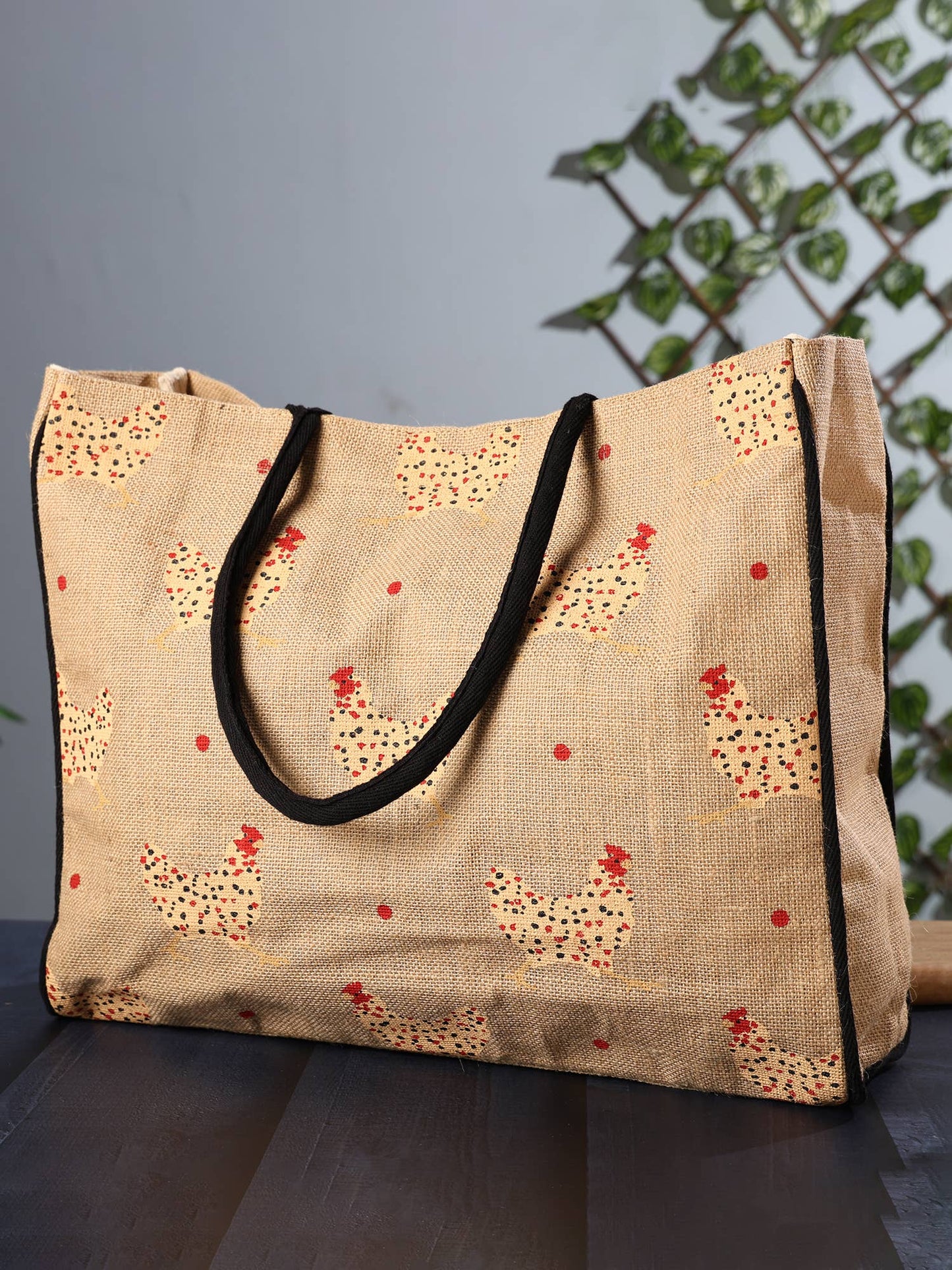 Chicken Burlap Tote Bag
