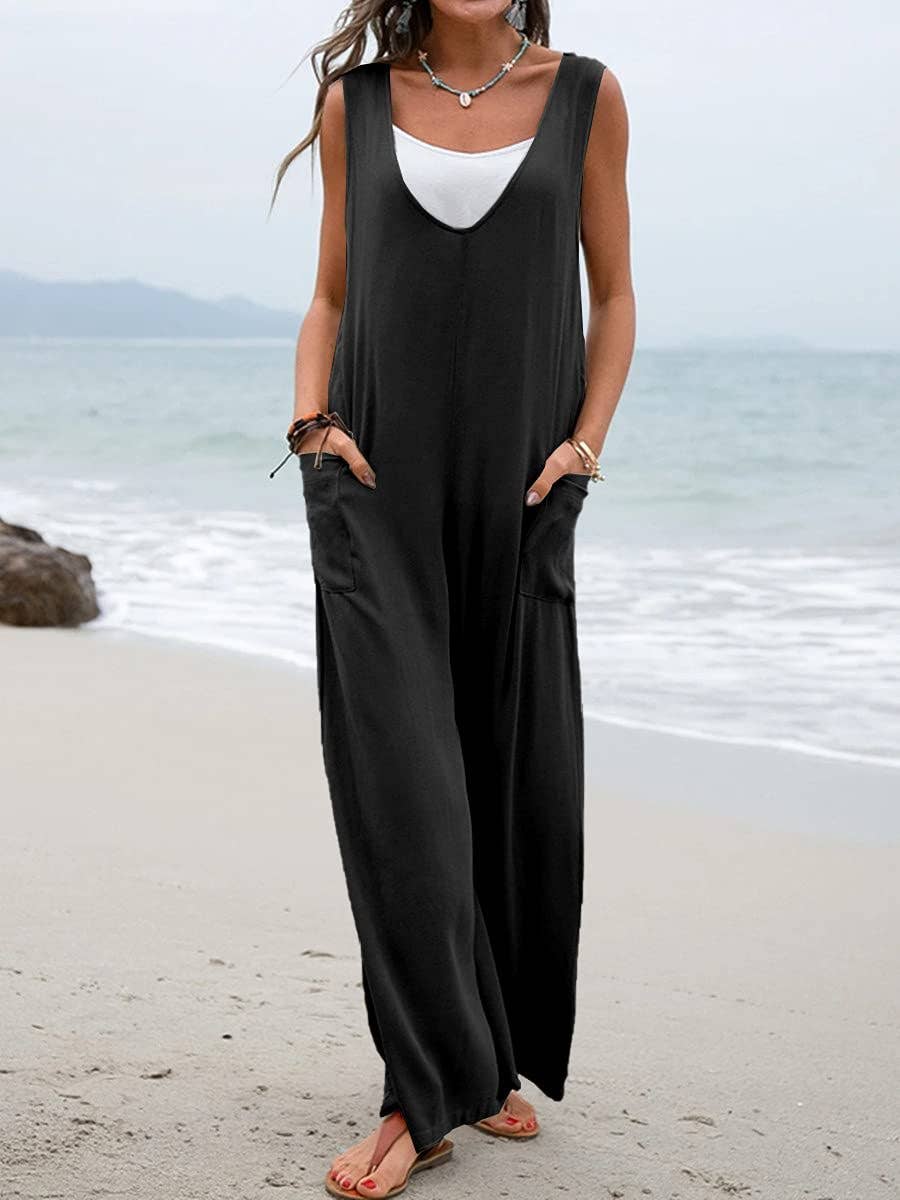 Pocket Deep V-Neck Jumpsuit