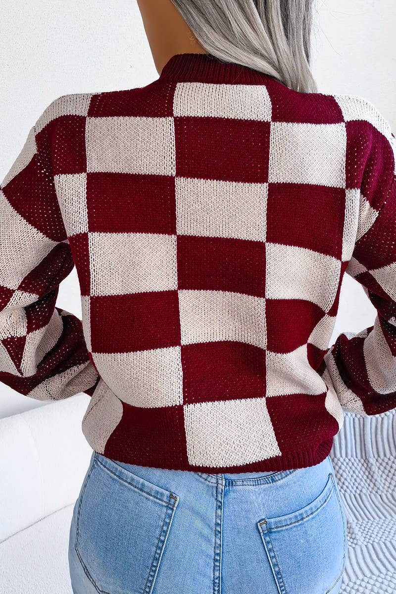 Checkered Sweater in Burgundy