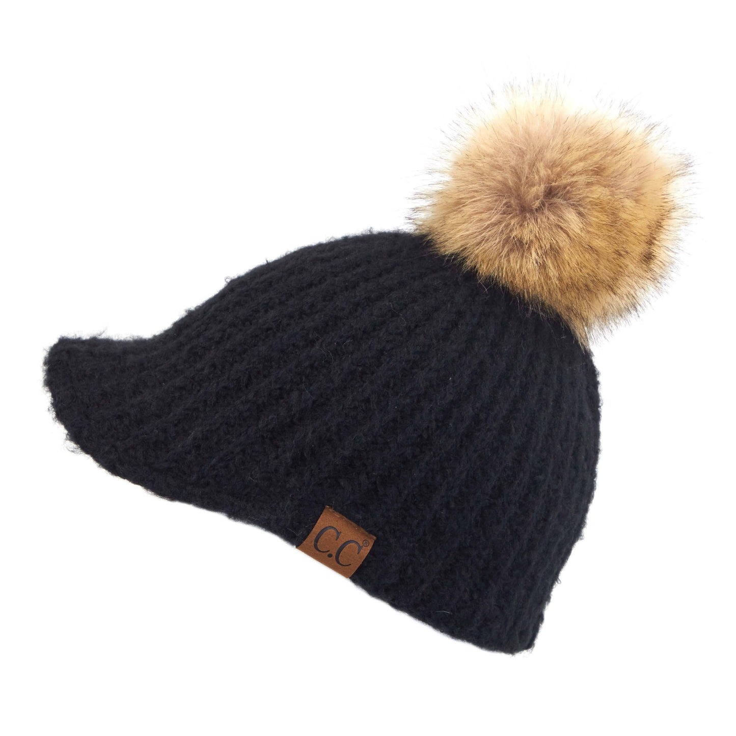 CC Winter Knitted Ball Cap In Beige & Black