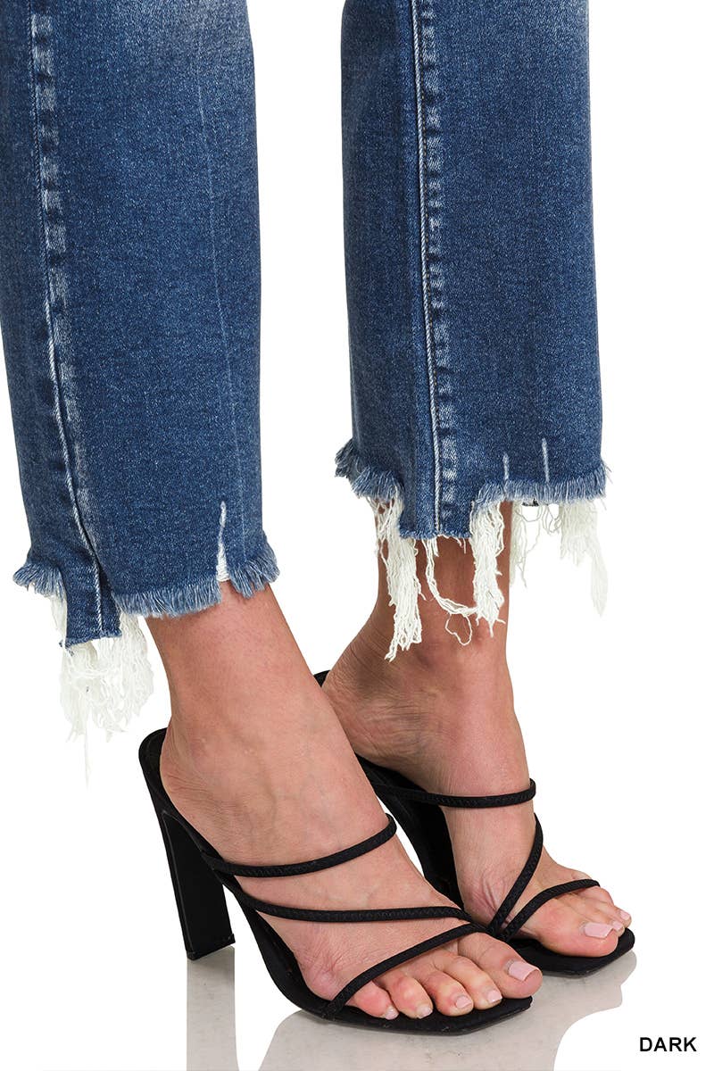 Distressed Flare Crop Denim Jeans