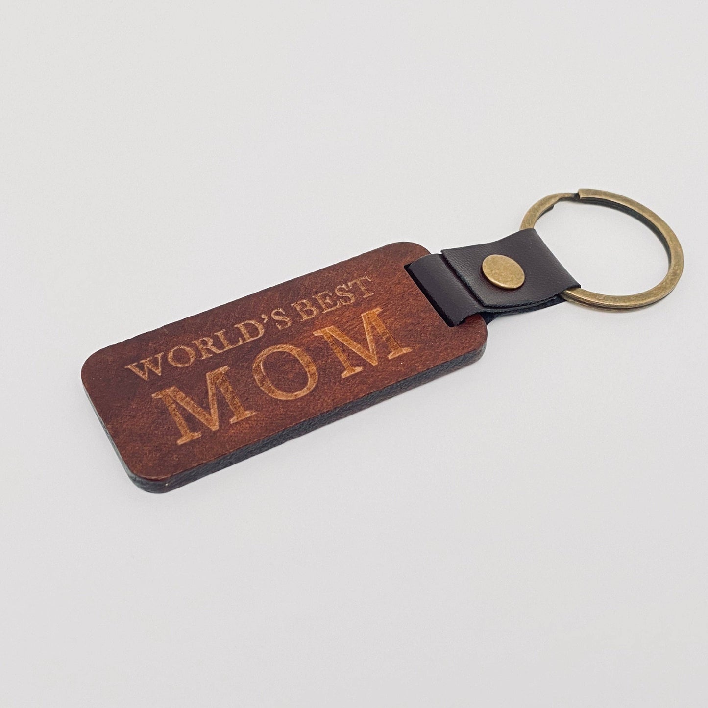 Leather Wood Pendant Keychain Gift For Dad Mom