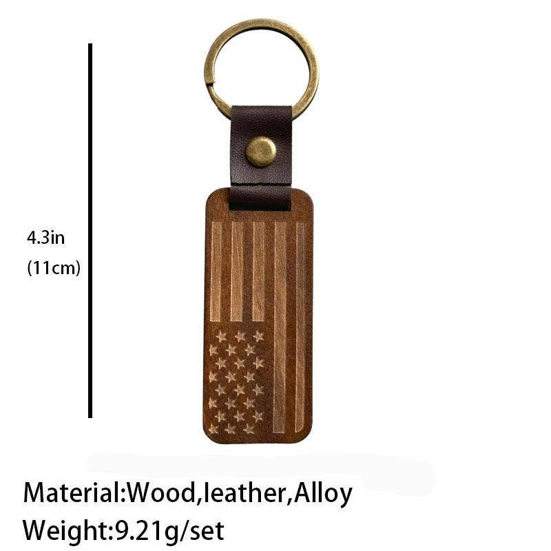 Leather Wood Pendant Keychain Gift For Dad Mom