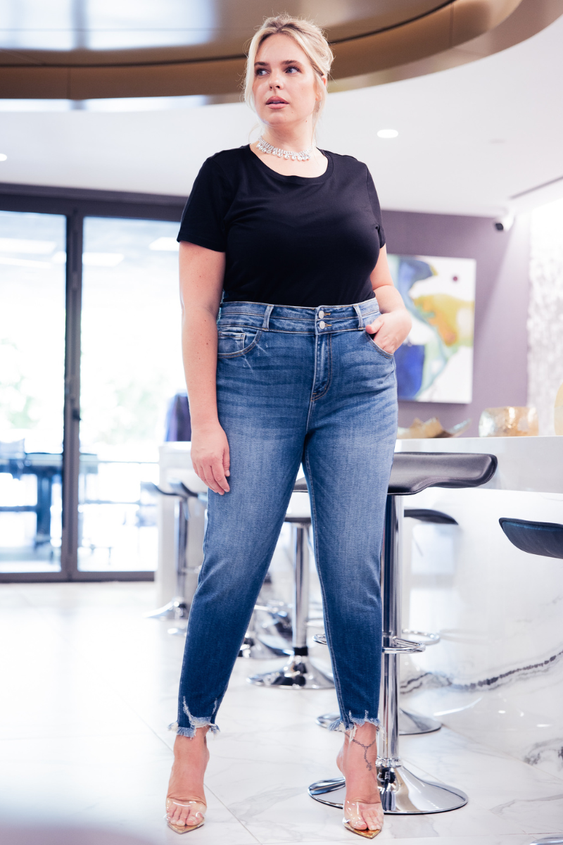 CURVY HIGH RISE ANKLE LENGTH DOUBLE WAIST SKINNY JEANS