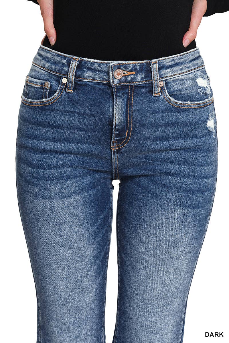 Distressed Flare Crop Denim Jeans