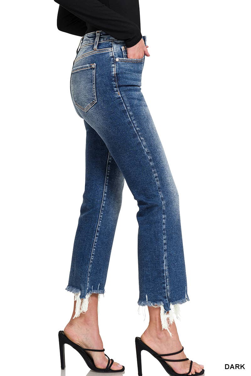 Distressed Flare Crop Denim Jeans