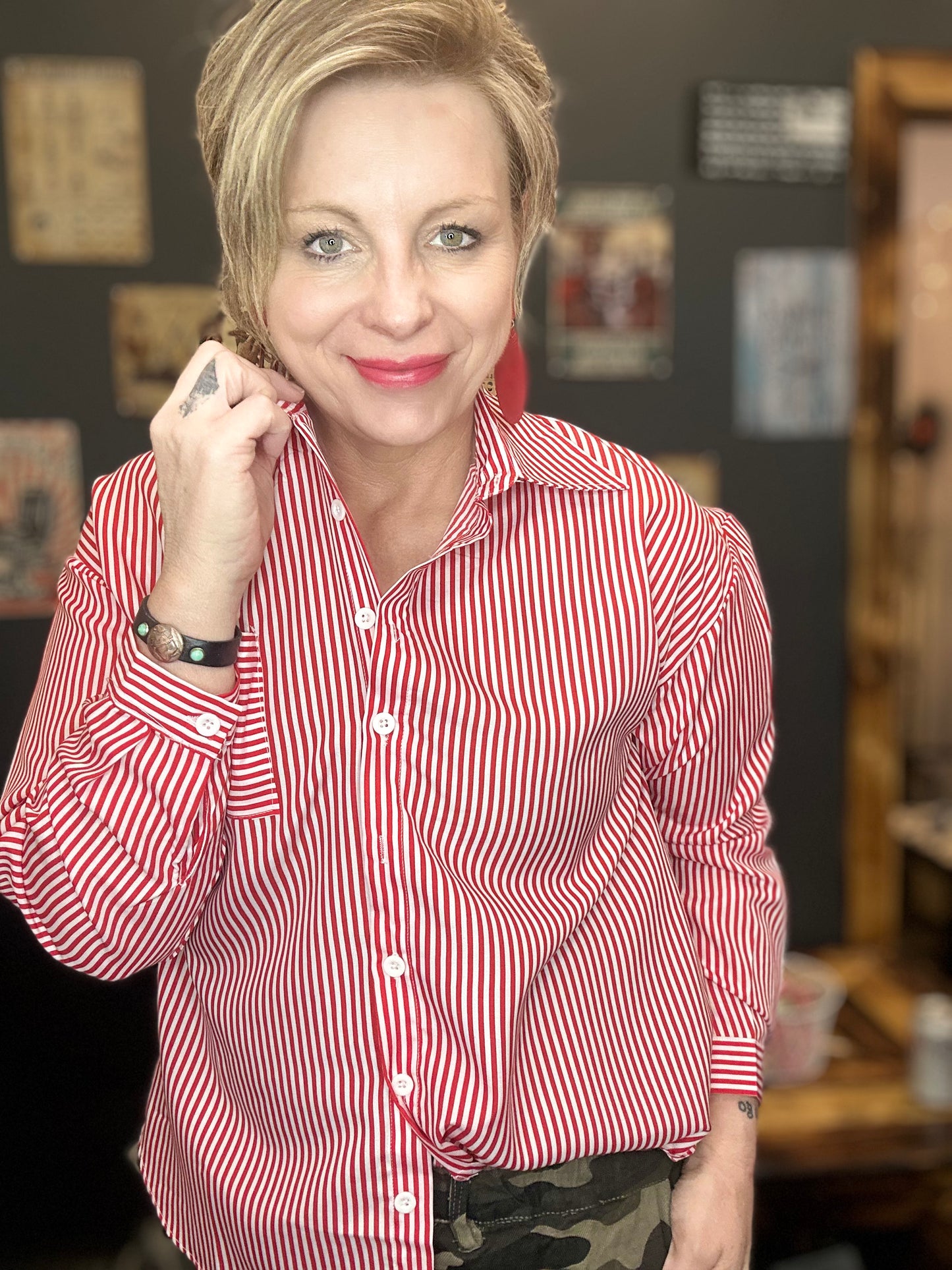 Striped Button Down Long Sleeve Collared Shirts