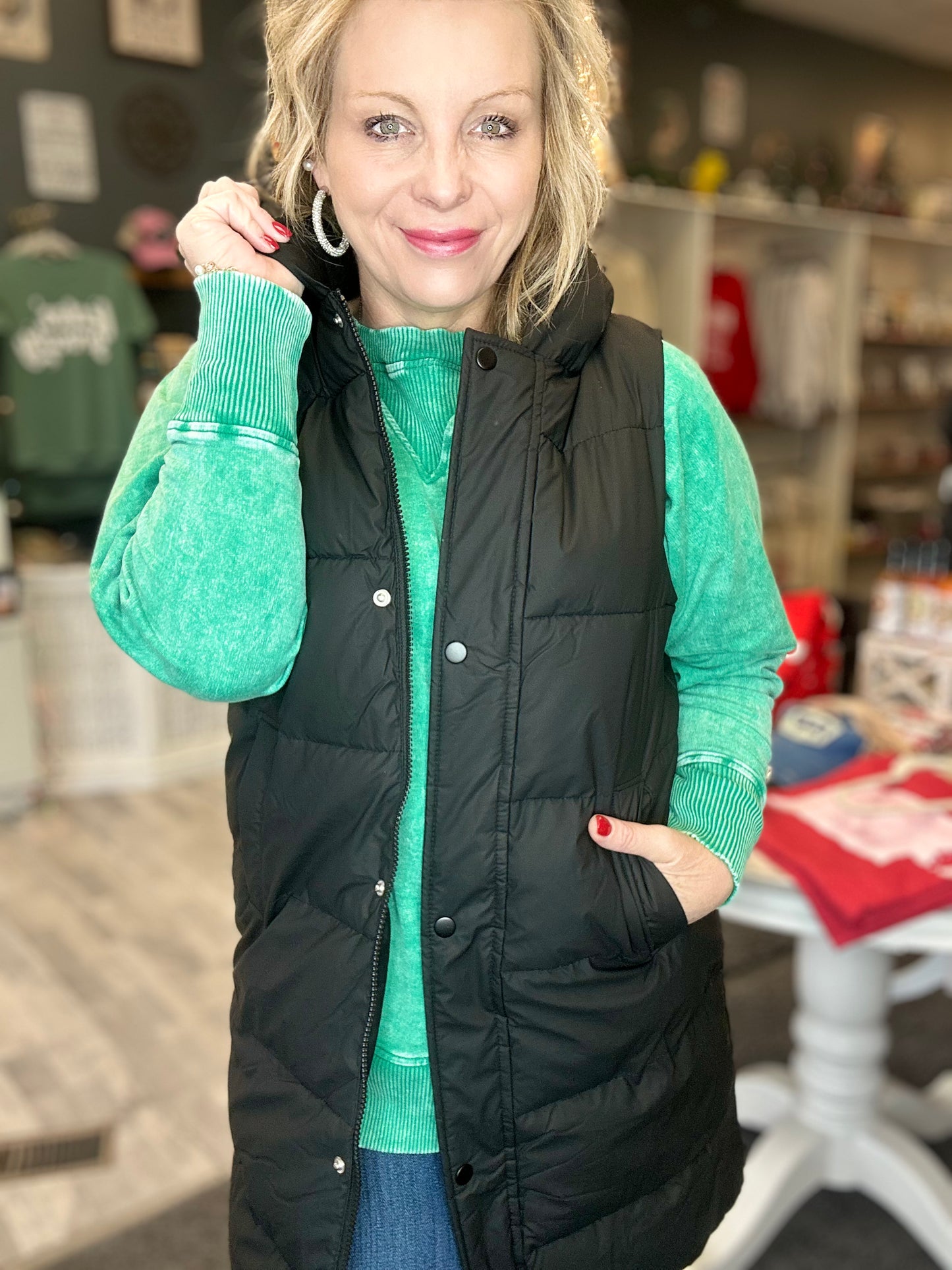 Hooded Long Quilted Puffer Vest