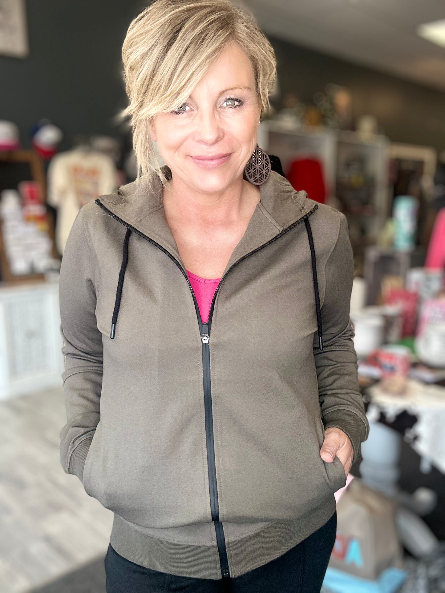 Sleek Knit Zip Up Performance Hoodie In Olive