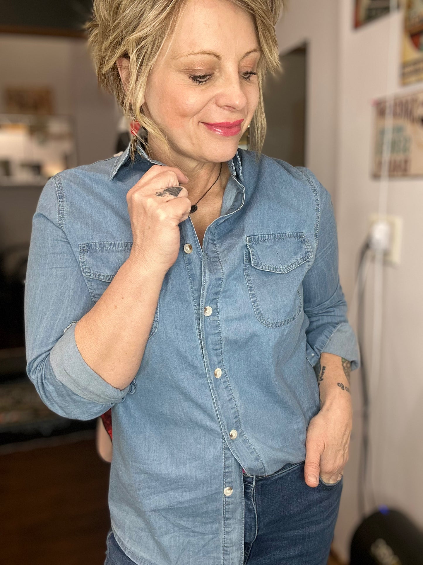 Casual Collared Denim Shirt