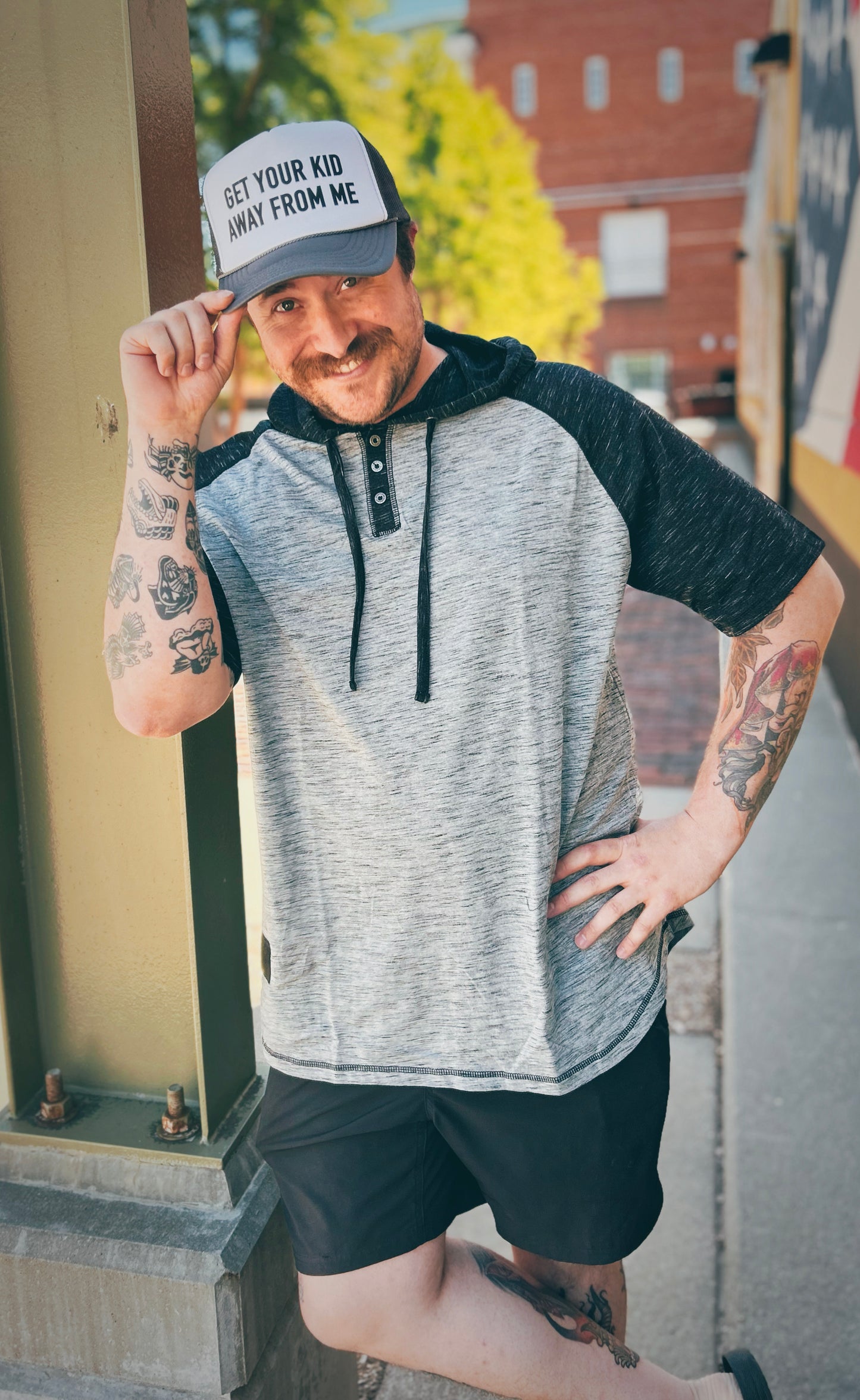 Short Sleeve Pullover Hipster Hoodie Henley