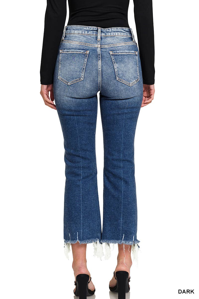 Distressed Flare Crop Denim Jeans