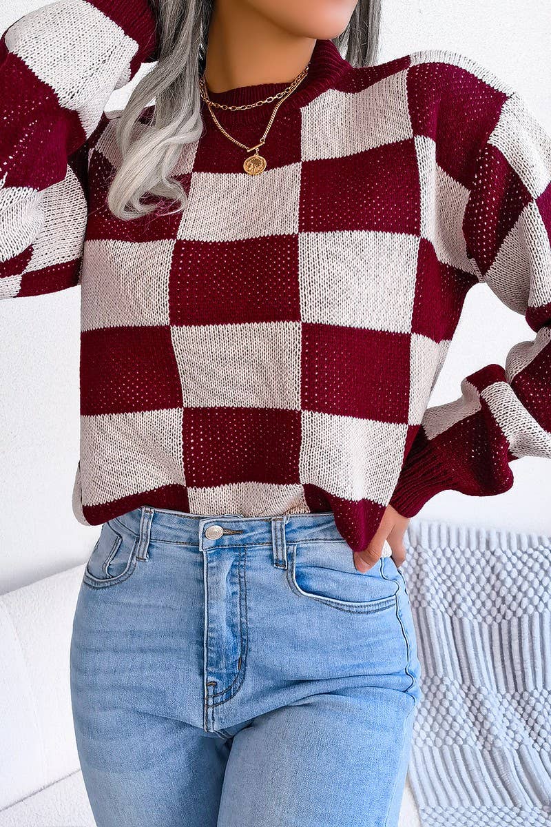 Checkered Sweater in Burgundy