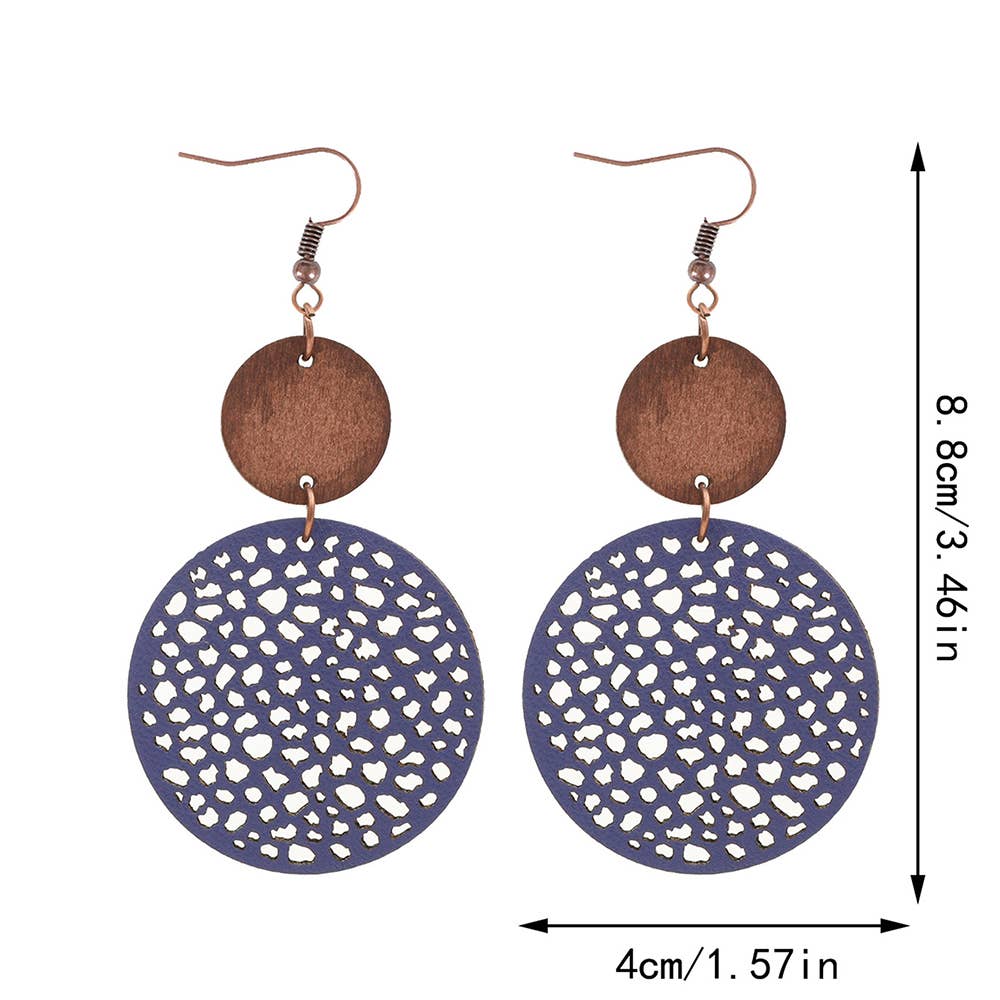 Hollow Wood Chip Combination Leather Earrings