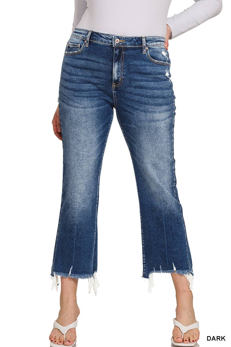 Distressed Flare Crop Denim Jeans