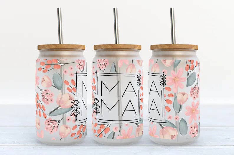 Floral Mama 16oz Glass Tumbler