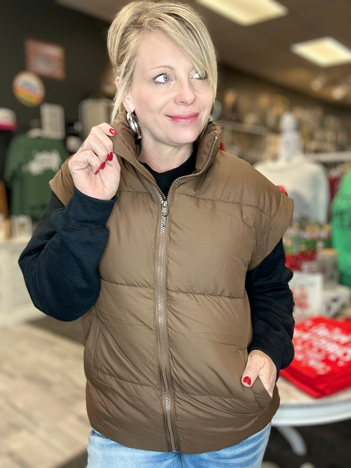 Oversized Zip Up Puffer Gilet With Pockets