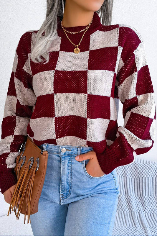 Checkered Sweater in Burgundy