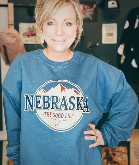 Nebraska The Good Life Crewneck