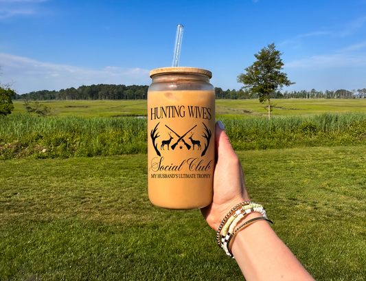 Hunting Wives Social Club Glass Can with Bamboo Lid