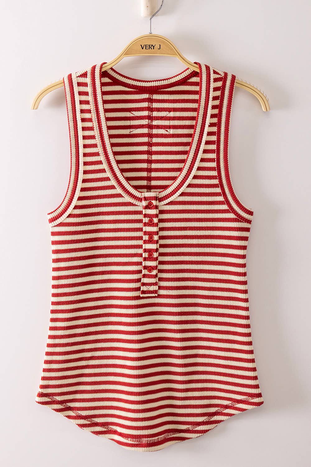 Striped Button Down Fitted Knit Tank Top
