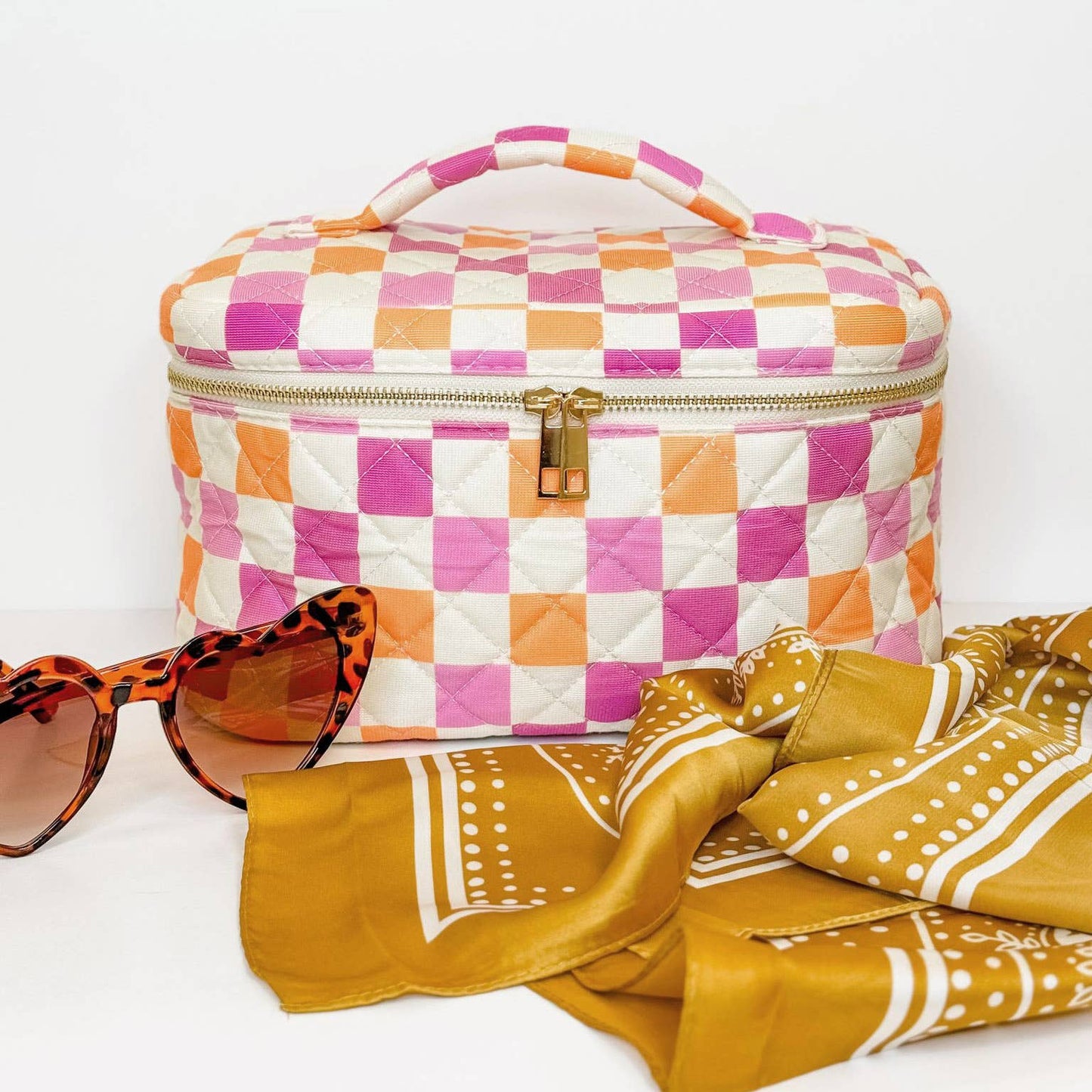 Checkered Pattern Cosmetic Bag