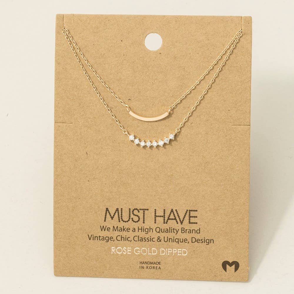 Layered Rhinestone Curved Bar Necklace