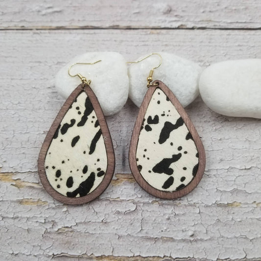 Printed Wood Earrings Leather Water Drop Earrings