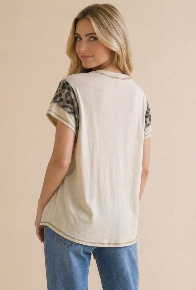 Round Neck Striped Raglan Overlock Stitch Top