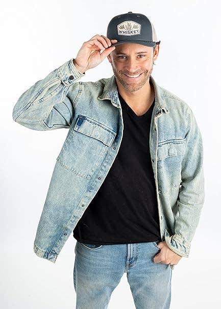 Men's Trucker Patch Hat: Whiskey (Charcoal/Beige)