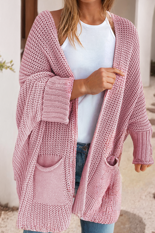 Oversized Fold Over Sleeve Open Front Cardigan