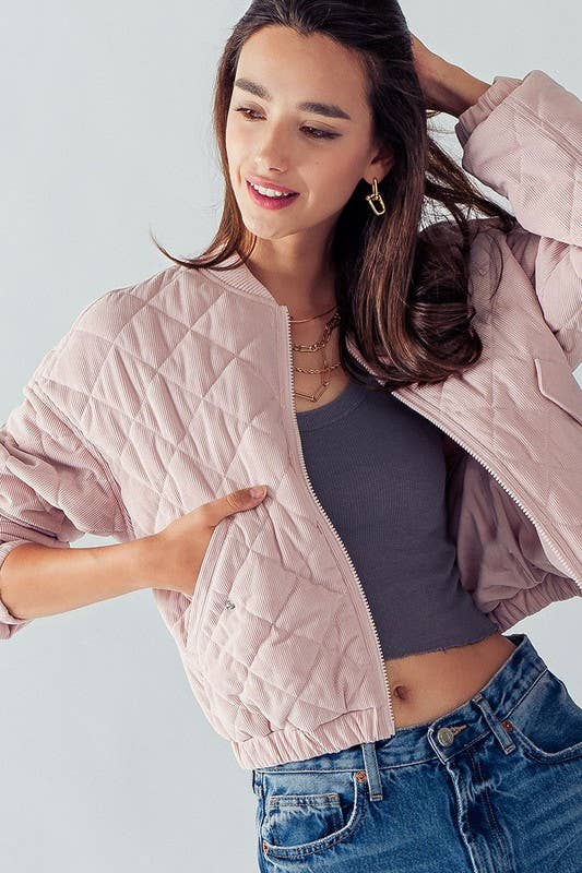 Quilted Puff Jacket In Pink Stone