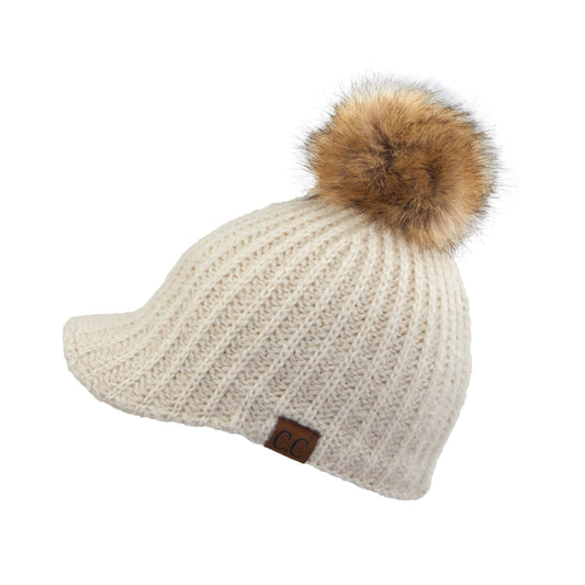 CC Winter Knitted Ball Cap In Beige & Black