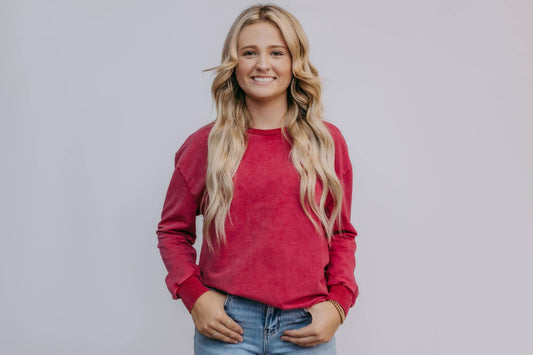 Acid Washed Sweatshirt In Maroon