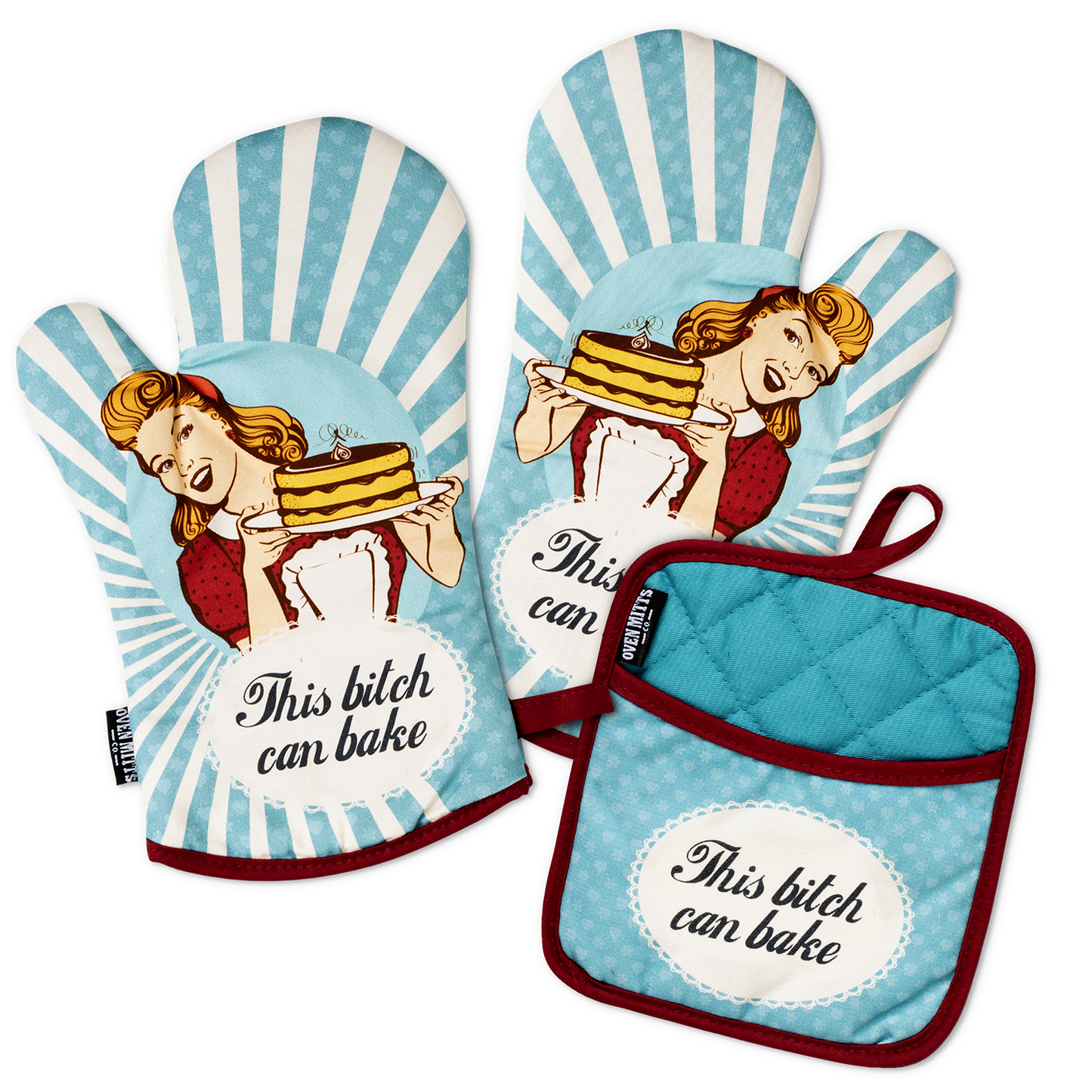 This Babe Can Bake Oven Mitts And Potholder Set