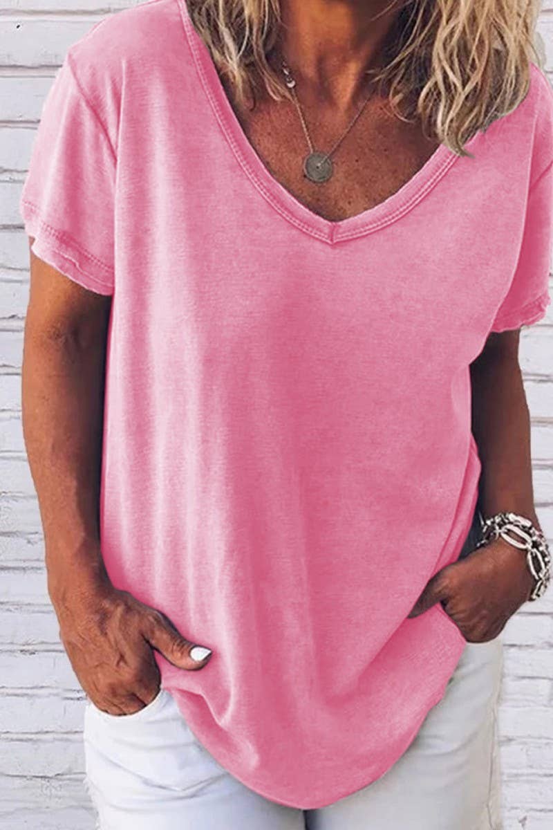 V Neck Solid Basic Tee