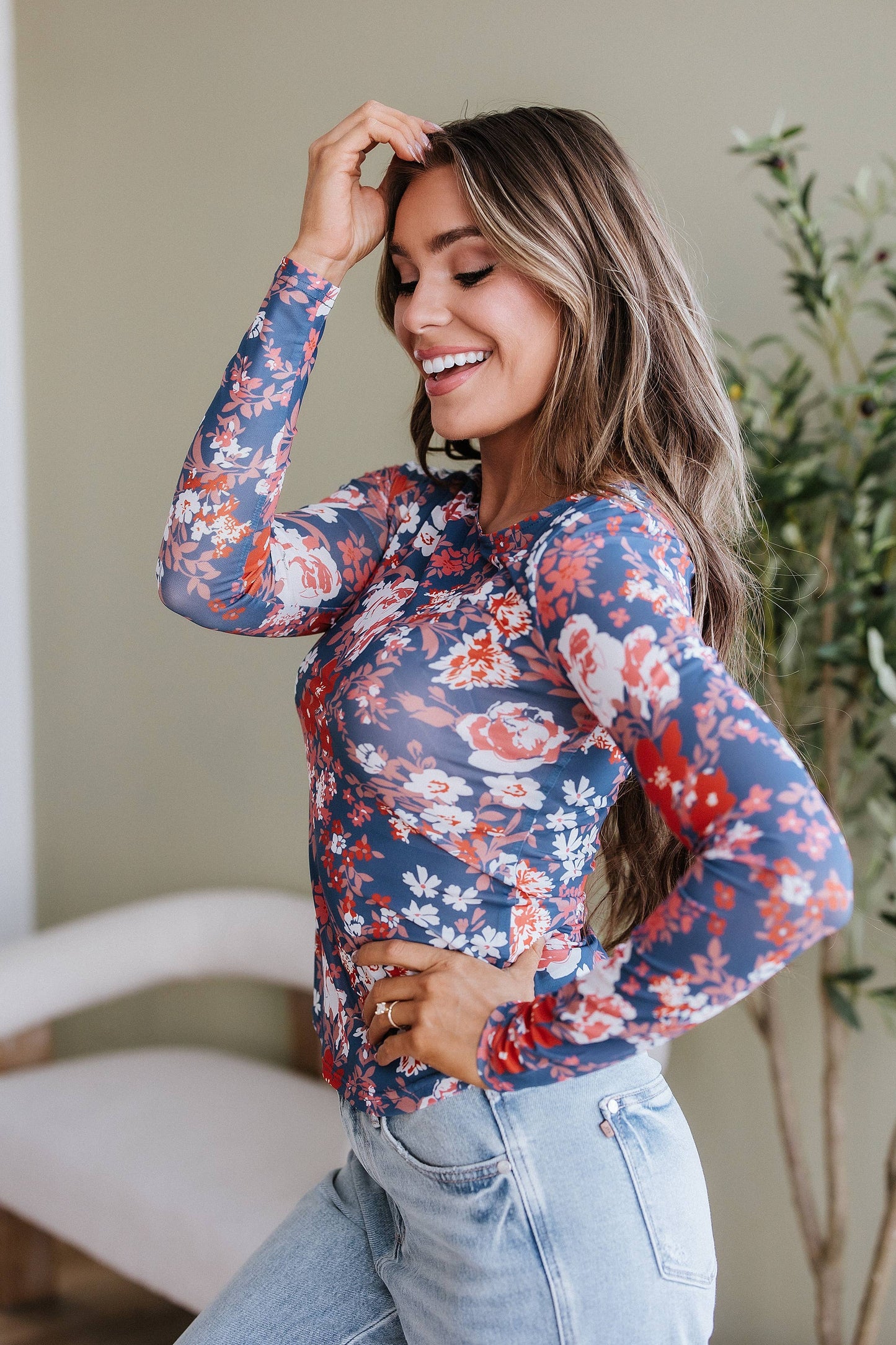 Brinkley Floral Mesh Long Sleeve Top | S-XL