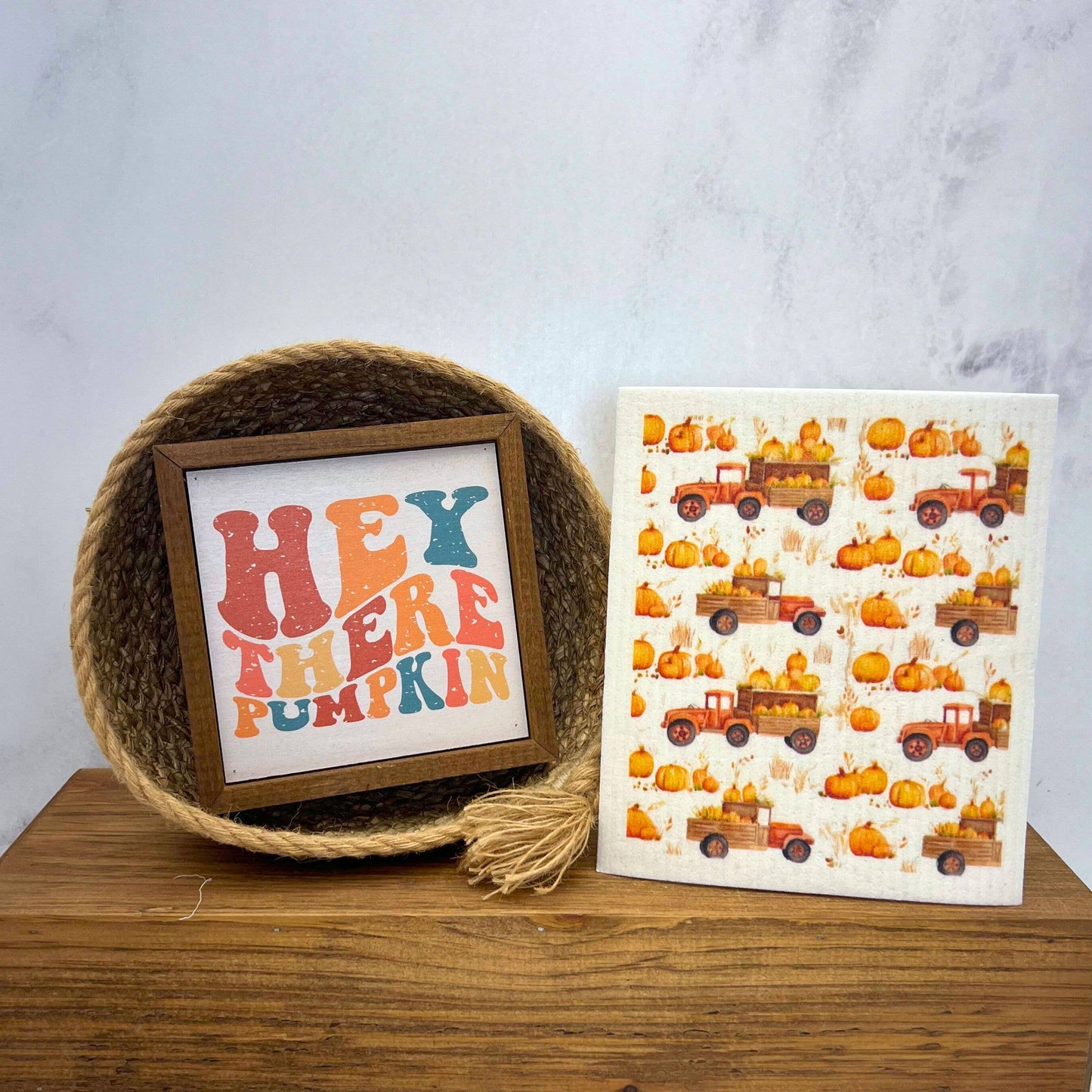 Fall Truck With Pumpkins - Fall Home Decor Swedish Dishcloth