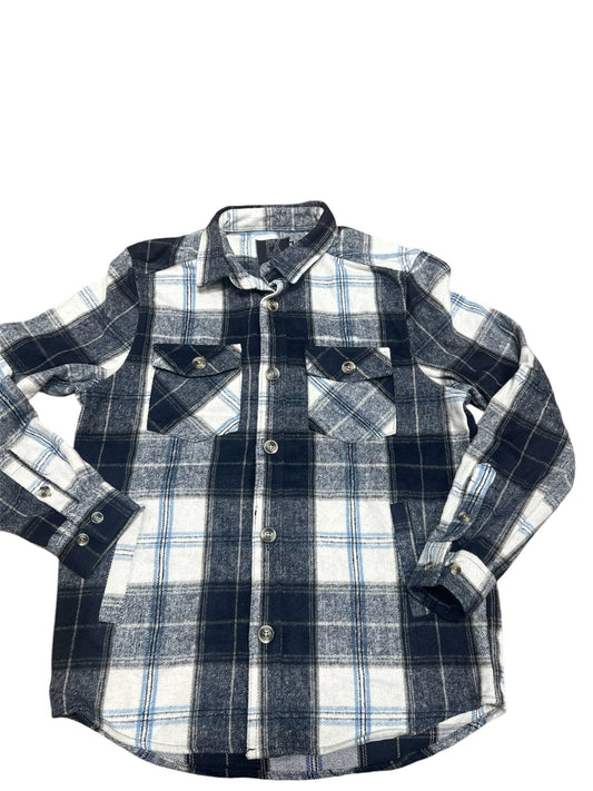Wool Blend Plaid Shacket Navy