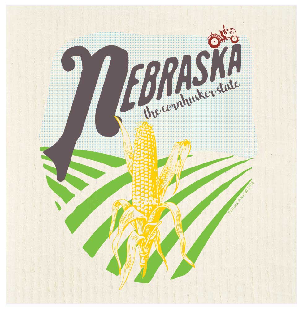 Nebraska Cornhusker State with Corn Swedish Dishcloth