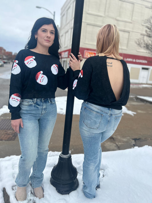 Vintage Black Cropped Open Back Sweatshirt is