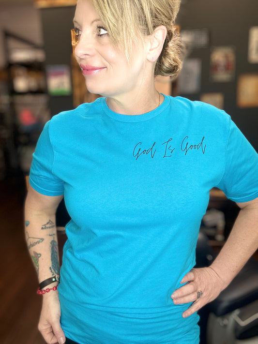 God Is Good Tee in Aqua