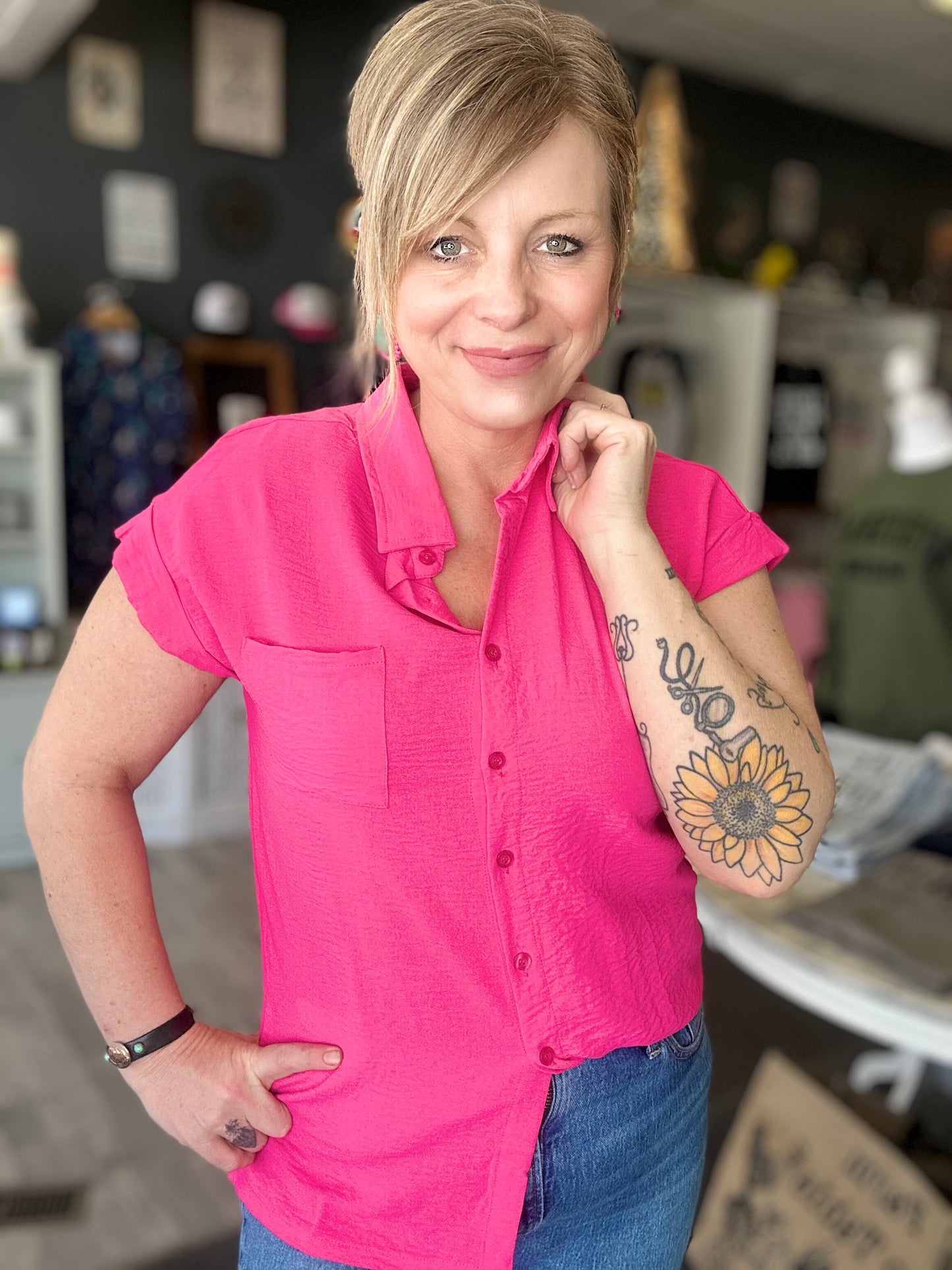 Short Sleeve Button Up Top