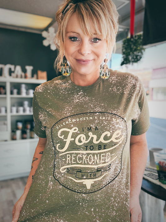 Force to be Reckoned With Bleached Olive Tee