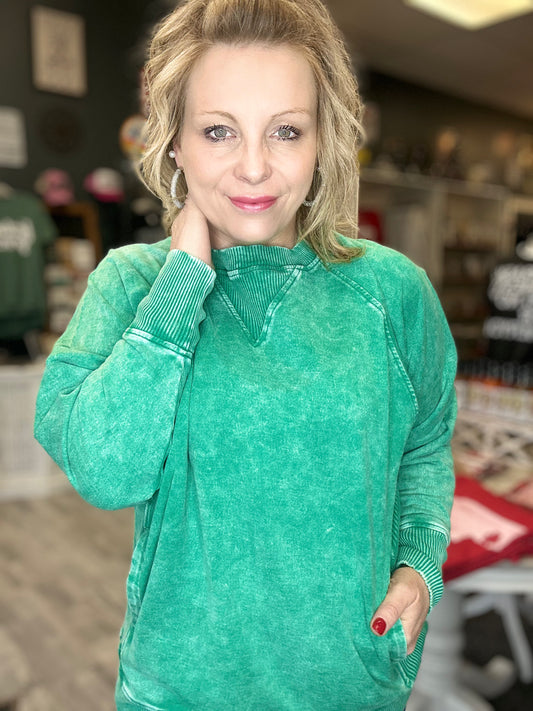 Acid Washed French Terry Pullover With Pockets