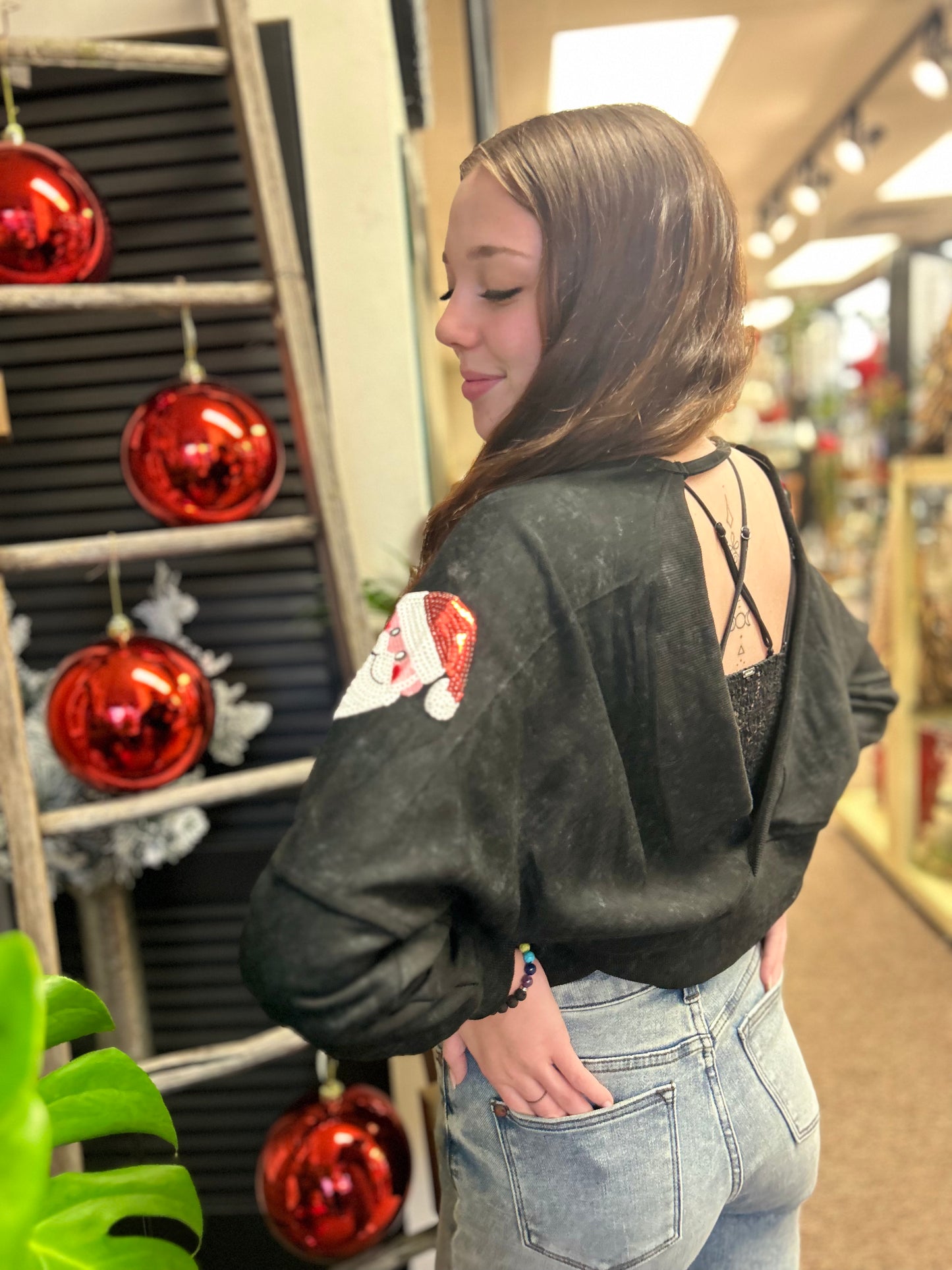 Vintage Black Cropped Open Back Sweatshirt is